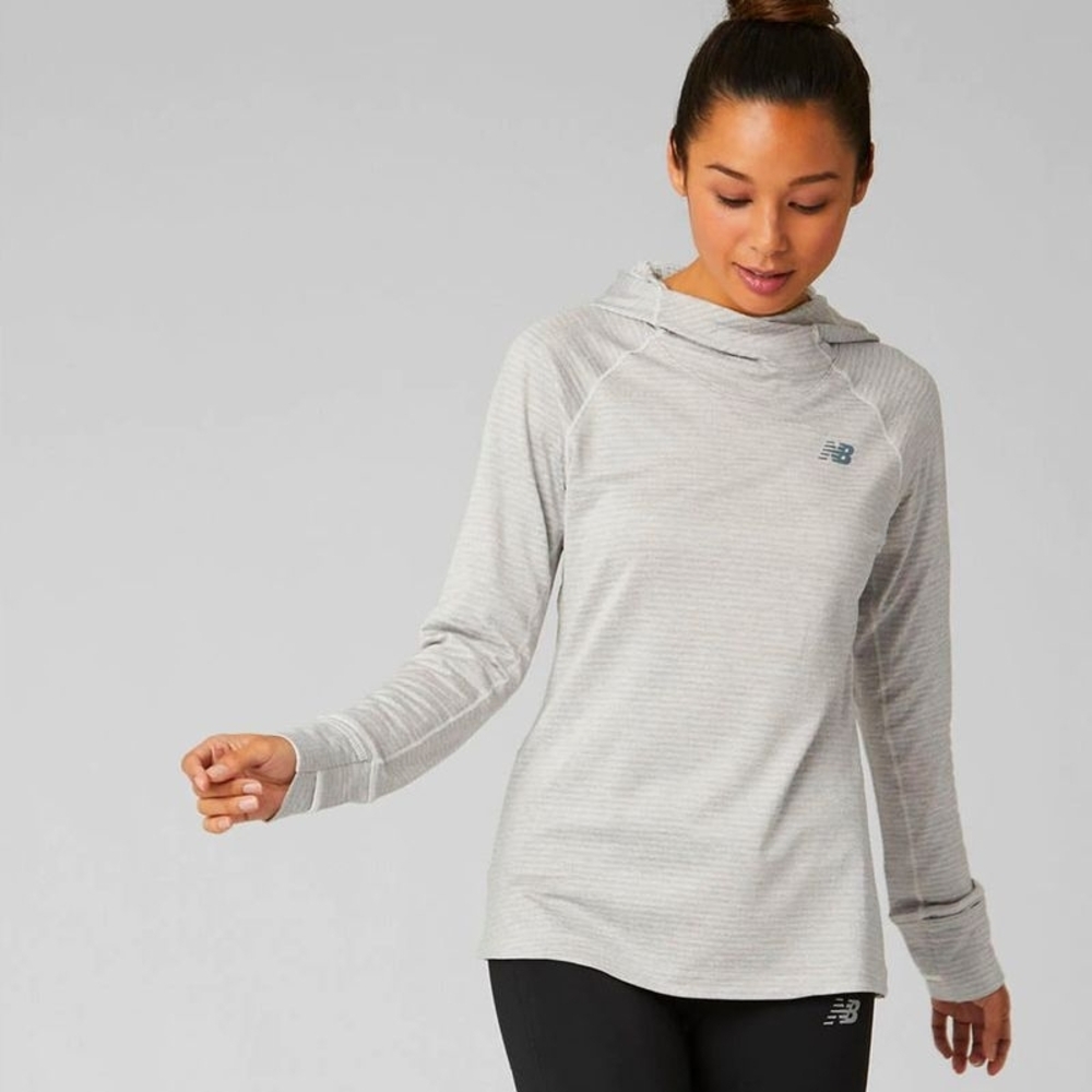 New Balance Women's Light Gray Striped Hoodie